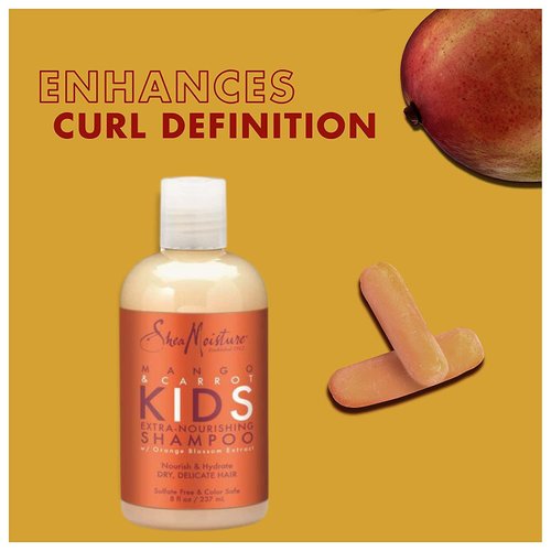 Shea Moisture Kids Shampoo - Extra-Nourishing Shea Butter, Mango & Carrot Hair Detangler with Orange Blossom Extract, Sulfate-Free Shampoo for Kids, 8 Oz (Pack of 2)