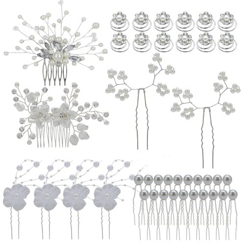 inSowni 40 Pack Bridal Wedding Hair Side Combs+U Shaped Hair Pins Clips Pieces Jewelry Rhinestone Pearl Flower Accessories for Women Brides Girls