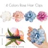 4Pcs Hawaiian Flower Hair Clips for Women,Rose Hair Clips Hair Barrettes 3.5 Inch Artificial Flower Clips,Hair Accessoriesfor Vacation Beach Party, Boho Clips Hairpin for Girls Wedding