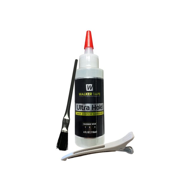 Walker Tape Co. 4fl oz Nozzle Top Ultra Hold Bold Hold Waterproof Adhesive w/Brush Applicator and Hair Clip (White) Bundle Saver Pack , Wigs Weave Front Super Bonding Glue Active Lace Liquid Glue