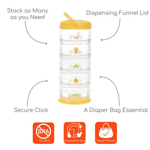Innobaby Packin' Smart Stackable and Portable Storage System for Formula, Baby Snacks and More. 5 Stackable Cups in Mango Sorbet. BPA Free.