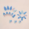 RikView Blue Press on Nails Long Fake Nails Almond Acrylic Nails Glossy Full Cover Nails 24 PCs/Set