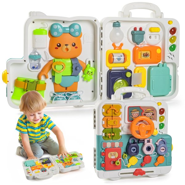 ISMETACU Montessori Toys for 1-2 Year Old Boys&Girls,Sensory Busy Board for 1 Year Old,Travel Toys for 1-3 Toddlers More Than 20 Activities, 1-2 Year Old Boy Birthday Gift