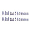24 PCS Almond Press on Nails Short Fake Nails Blue Flower Gold Glitters Almond Nails Press on Acrylic Full Cover Summer Glue on Nails French Tip False Nails Stick on Nails for Women Gel Fake Nails Kit