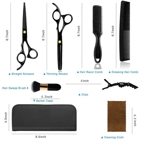 WeTest 12 PCS Hair Cutting Scissors Hair Cutting Shear Hairdressing Kit for Home, Salon, Barber, Gift, with Thinning Shears, Hair Razor Comb, Clips, Cape Kit, Black