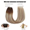 Ugrace Hair Wire Hair Extensions Real Human Hair Balayage Light Brown to Ash Brown and Bleach Blonde 20 inch 100g Transparent Invisible Fish Line Straight Clip in Human Hair Extensions for Women