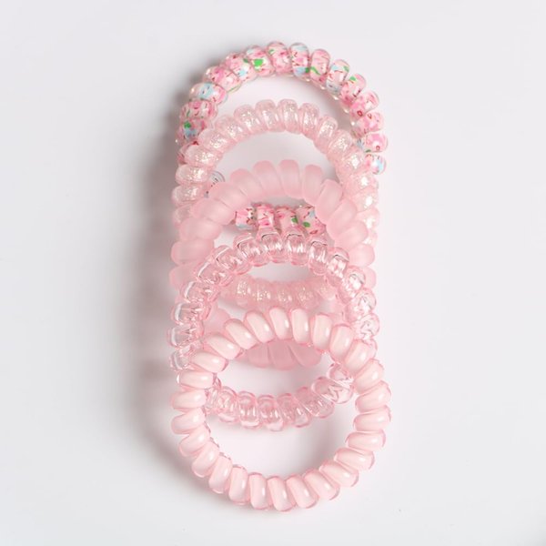 Spiral Hair Ties,Pack of 5,Elastic Coil Hair Ties for Women Girls,No Crease Telephone Wire Cord Hair Ties for Thick Hair & Thin Hair(pink)