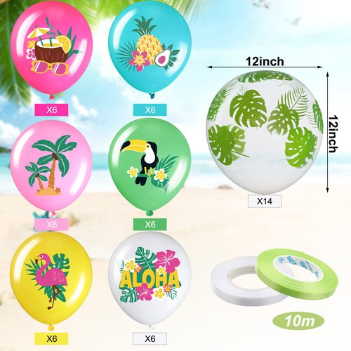 50 Pcs Hawaiian Party Balloon Decorations, Aloha Tropical Luau Party Latex Balloons for Hawaiian Luau Party Summer Beach Birthday Tiki Bar Party Wedding Supplies (Happy Summer)