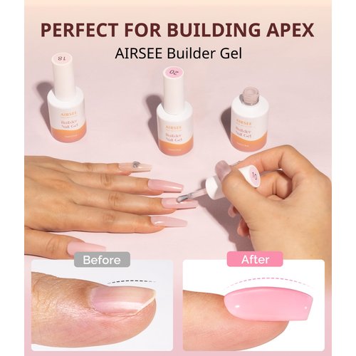 AIRSEE Builder Gel for Nails,15ml Nail Strengthener in a Bottle,Nail Extension Hard Base Gel,Soak Off Long Lasting UV Rhinestone Nail Glue Gel,Salon DIY Manicure Nail Art Design-Clear