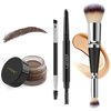 LAVONE Eyebrow Pencil Makeup Kit for Eyebrow Makeup, Make up Brow Kit with Waterproof Eyebrow Pencil, Eyebrow Pomade, Foundation & Concealer Brush and Dual-ended Eyebrow Brush - Dark Brown