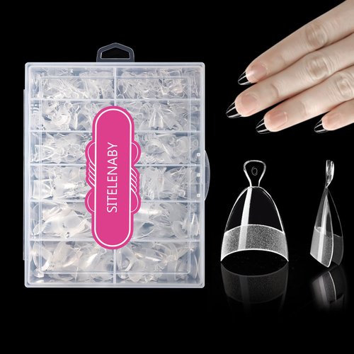 SITELENABY 600pcs Half Cover Short Almond Nail Tips, Extra Short Almond Soft Gel Nail Tips,Pre-designed Nails for Professional Salon 12 Size(Half Cover Almond 600pcs)