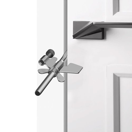 BARLOIS Upgraded Portable no Drill Steel Door Lock for Travel Hotel Rooms and Apartment Safety Door Lock Security Devices for Travelers, Silver, Lo001