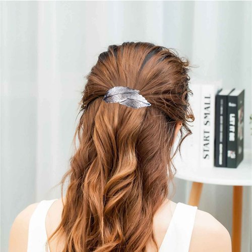 Andelaisi Vintage Leaf Hair Clip Barrettes Silver Feather Hair Barrettes Metal Leaf Barrette Head Clips Leaf Hair Pin Clip Decorative Headwear French Hair Accessories for Women and Girls Headdress
