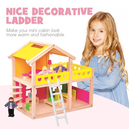 Milisten 1:12 Miniature Ladder Mini Wood Doll House Ladder Furniture Staircase Model DIY Dollhouse Furniture for Doll House Accessories