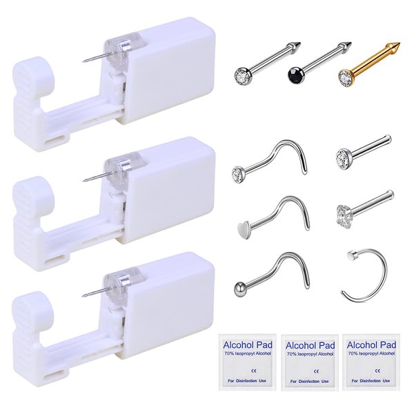 HYJLPAF Nose Piercing Kit - 3 Pack Self Nose Piercing Gun, Disposable Safety Nose Percinging Kit with Nose Rings Stud Nose Piercings Gun Kit Tool