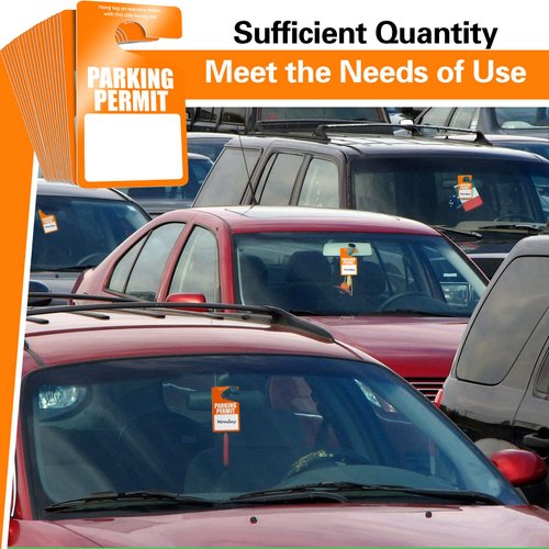 100 Pack Parking Permit Hang Tags Plastic Parking Placards PVC Hang Tag 3 x 5 Inch for Car Rear View Mirror (Orange)