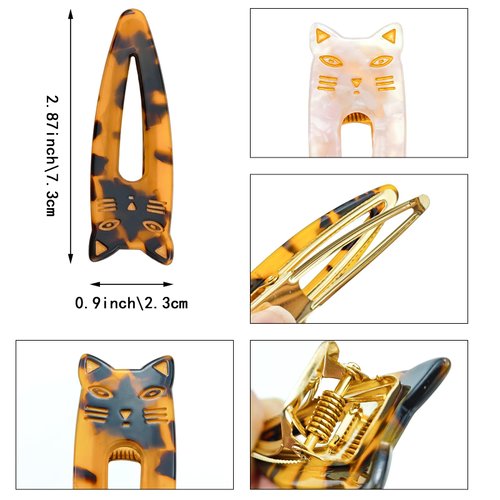4 PACK Cat Hair Clips Cute Cat Barrettes Fashion Alligator Clip Hair Cat Hair Clips for Women