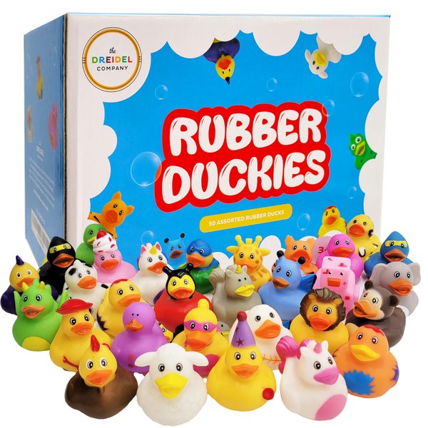 The Dreidel Company Assortment Rubber Duck Toy Duckies for Kids, Bath Birthday Gifts Baby Showers Classroom Incentives, Summer Beach and Pool Activity, 2" (50-Pack)