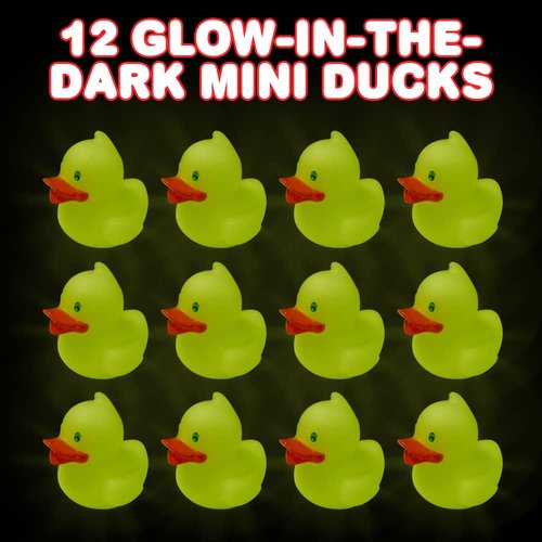 ArtCreativity Mini Glow in the Dark Duck Toys, Set of 12, Glow Rubber Ducks for Carnival Duck Pond Game Supplies, Great for Glow in the Dark Decorations and Carnival Party Favors, 1.5 Inches Tall