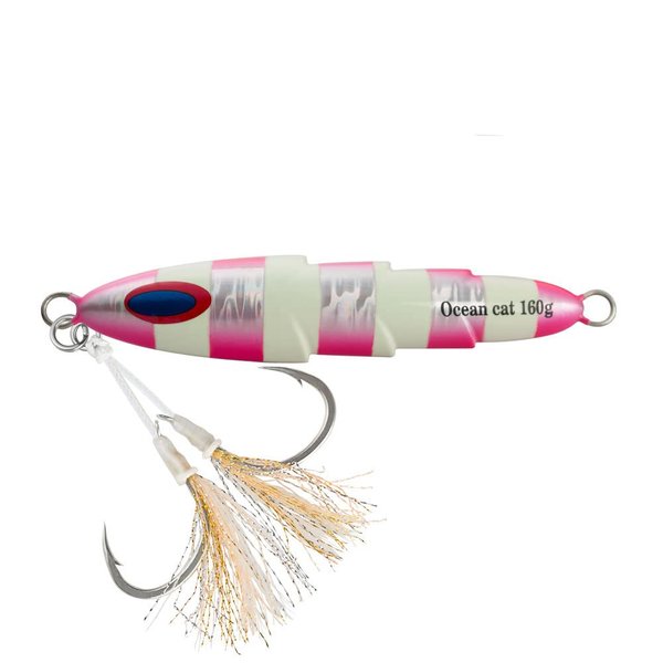 OCEAN CAT 1 PC Slow Fall Pitch Fishing Lures Sinking Lead Metal Flat Jigs Jigging Baits with Hook for Saltwater Fishing 5 Colors 160G/200G/250G/300G (Glow Red, 160g(5 2/3oz))