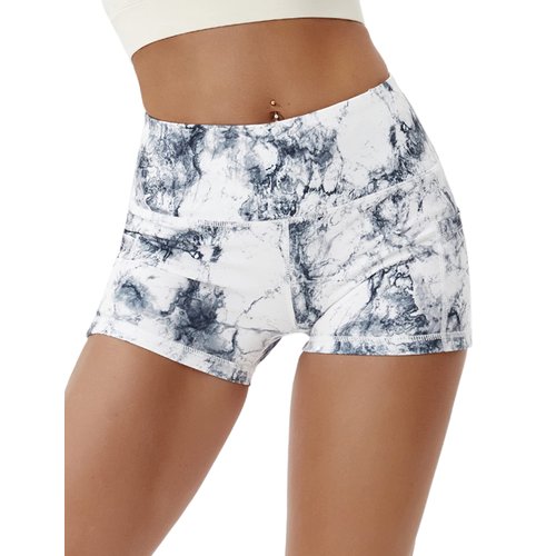 BUBBLELIME 2.5"/4" Stretch Yoga Shorts for Women Tummy Control - 2.5" Side Pockets_ARABESCATO X-Small (2.5" Inseam)