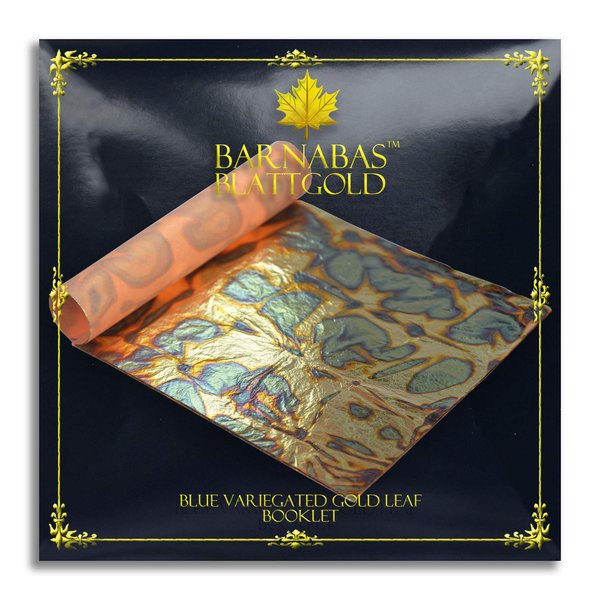 Barnabas Blattgold: Variegated Gold Leaf Sheets for Crafts - Color Light Blue Gold Leaf - 25 Sheets, 5.5 inches Booklet Foil Sheets - Craft Gold and Metal Leaf