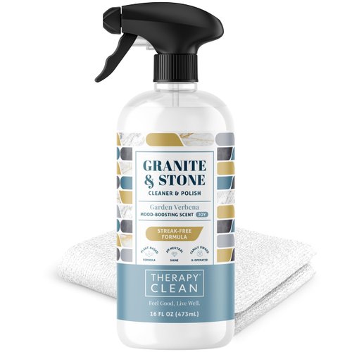 Therapy Granite Countertop Cleaner and Polish with Microfiber Cloth - Daily Granite Cleaner for Stone, Marble Cleaner, Stone Cleaner, Soapstone, Quartz, Quartzite & Slate