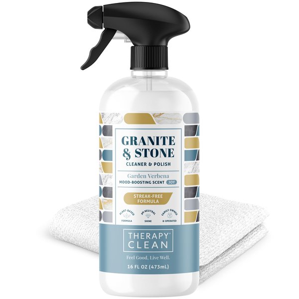 Therapy Granite Countertop Cleaner and Polish with Microfiber Cloth - Daily Granite Cleaner for Stone, Marble Cleaner, Stone Cleaner, Soapstone, Quartz, Quartzite & Slate