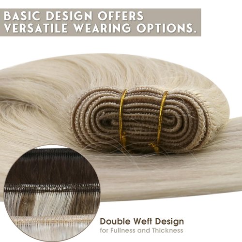 Sunny Hair Extensions Real Human Hair Weft Platinum Blonde Sew in Extensions Human Hair White Blonde Real Hair Extensions Sew in Weft Hair Extensions for Long Hair 22inch 100G