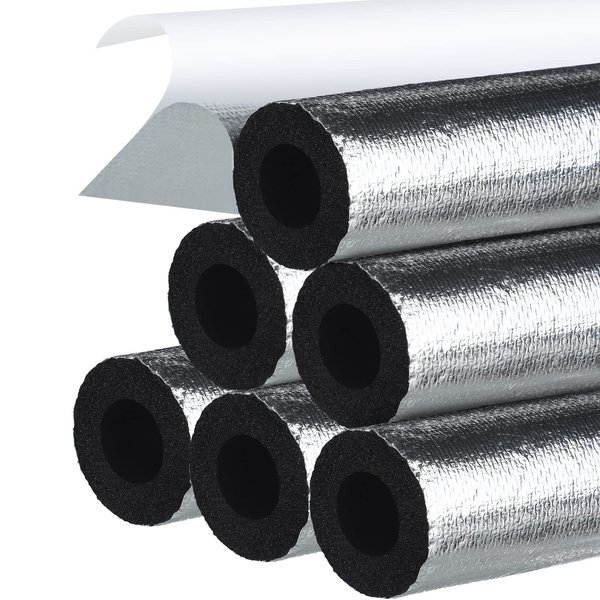 Kingdder Pipe Insulation Foam Tube 6 Pcs Self Adhesive Insulation Foam Wrap for Copper Pipe Pre Slit Clamp Highly Insulated Foam for Outdoor Winter Irrigation, Sprinkler (1.3 Ft x 1 Inch)