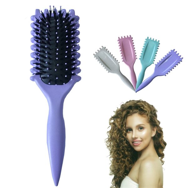 PRUTUHE Curl Brush For Curly Hair Wet， The New Curly Brush For 2024， Home Travel Writing Use Two In One，A Good Tool For Shaping Women's Hair，Ten random artist stickers (Purple)
