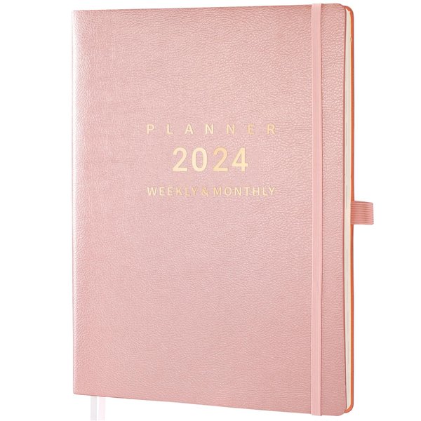 2024 Planner - Jan 2024 - Dec 2024, Weekly Monthly Planner 2024, 8.5" x 11", Pen Holder, Calendar Stickers, Pocket, 25 Notes Pages, Faux Leather Cover, 2 Book Marks, A4 Premium Paper