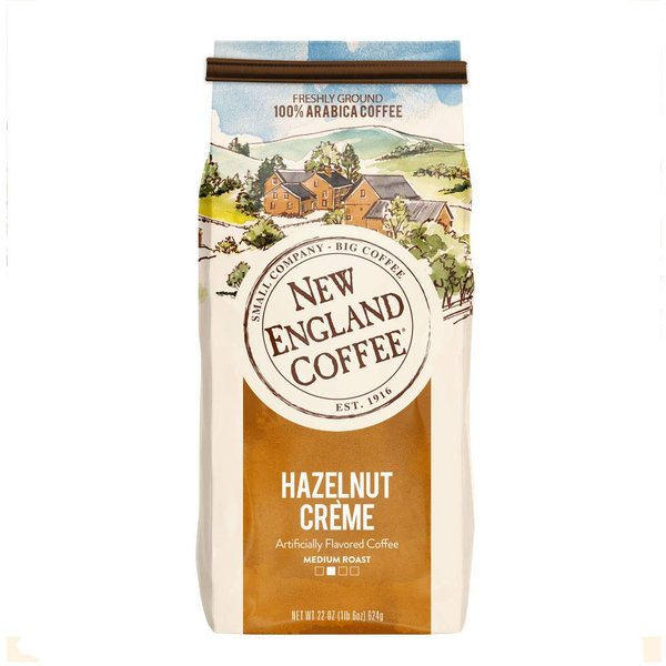 New England Coffee Hazelnut Crème Medium-Roast Ground Coffee, 22-Ounce Bag, Sweet & Nutty Flavor