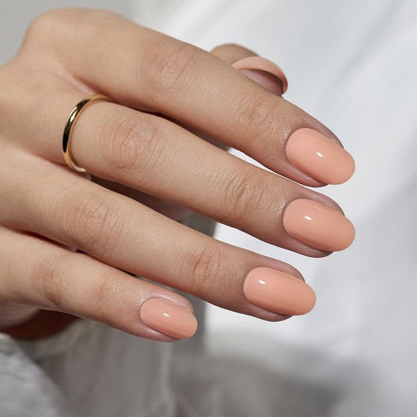 BTArtbox Press On Nails Short - Soft Gel Nude Press on Nails Short Oval Nails Fake Nail with Nail Glue, Fit Perfectly, Reusable Glue On Nails in 16 Sizes, Salmon