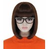 Bopocoko Brown Bob Wigs for Velma Costume Women Girls with 1*Black Glasses Short Bob Hair Wig with Bangs Natural Cute Synthetic Colorful Wigs for Party Halloween BU027DBR