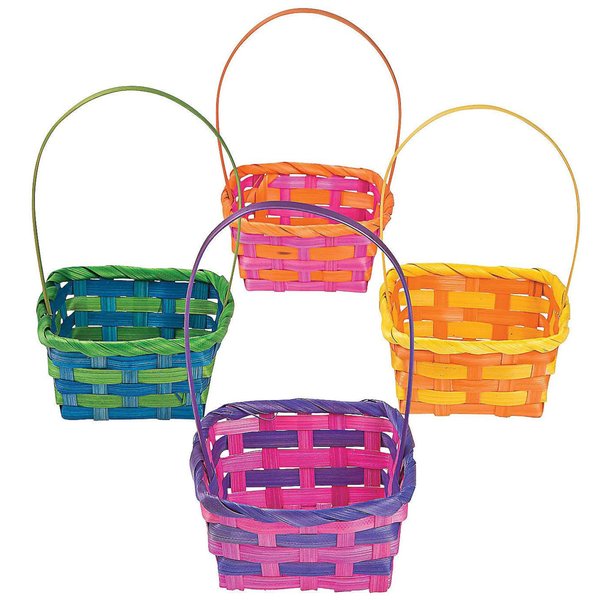 Small Square Easter Baskets (set of 12 brightly colored bamboo baskets) Bulk Easter Party Supplies