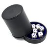 Luck Lab Black Leather Dice Cup with Lid Including 6 Matching Pearl Dice - Blue Velvet Interior for Quiet Shaking - Use for Liars Dice Farkle Yahtzee Board Games, Black