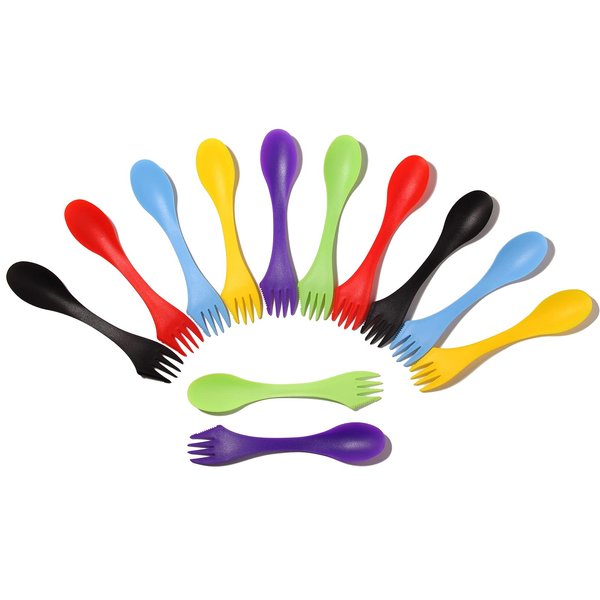 Arroyner 30Pcs Plastic Sporks Tritan Sporks 3 in 1 Travel Fork for Camping, Travel, Home, Restaurant (7 Inch)