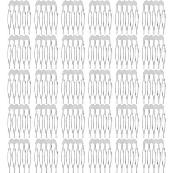 Cinaci 30pcs Small DIY Plain Blank Craft Silver Metal Hair Side Combs Slides 5 Teeth Wedding Bridal Veil Combs Headpieces French Twist Bun Hair Clips for Women Flower Girls Brides (Silver-30 Pack)