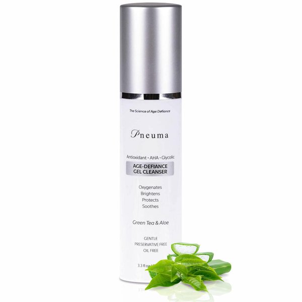 Pneuma Age-Defiance Gel Cleanser with Antioxidant | AHA | Glycolic | Oxygenate, Exfoliate, Protect and Soothes Skin | Gentle Face Cleanser Gel | Green Tea and Aloe