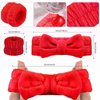 Hanaive 3 Pcs Face Wash Headband Wristband Set for Women SPA Bow Headbands Soft Facial Makeup Headband for Washing Face Shower Skin Care Hair Supplies(Red)