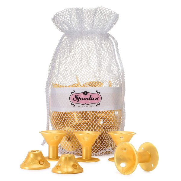 Spoolies Original Hair Curlers, Heatless Silicone Rollers with Mesh Bag Gift for Natural Hair, Hair Extension plus Wigs, Made in USA, 15 Jumbo Size (Gold Edition)