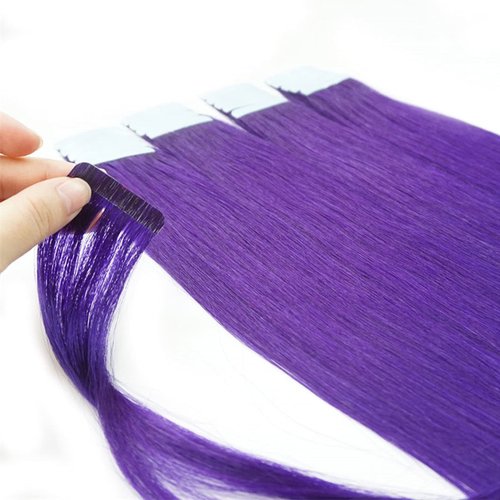 Yotty Hair Extensions Tape in Seamless Skin Weft Remy Human Hair (16Inch 10Pcs, Purple)