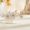 AW BRIDAL Rhinestone Pearls Bridal Hair Comb White Flower Wedding Hair Pieces Pearl Hair Side Comb Wedding Hair Accessories for Brides (Silver)