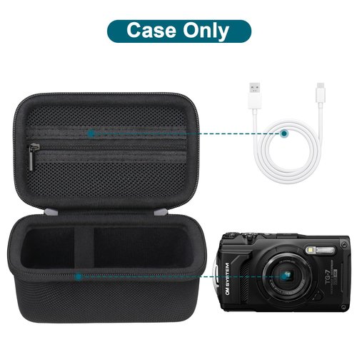 Canboc Carrying Case for OM SYSTEM Tough TG-7/ OM SYSTEM OLYMPUS TG-6 Underwater camera, Waterproof Camera Bag, Zipper Mesh Pocket fits USB Cable, Batteries, Black(Case Only)