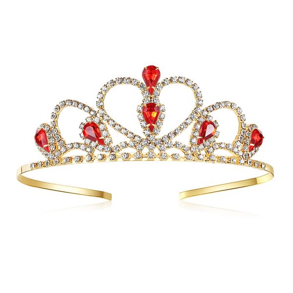 Lovelyshop Red Gems Rhinestone Gold Tiara for Little Kid Big Kid Prom Birthday Prinecess Crown