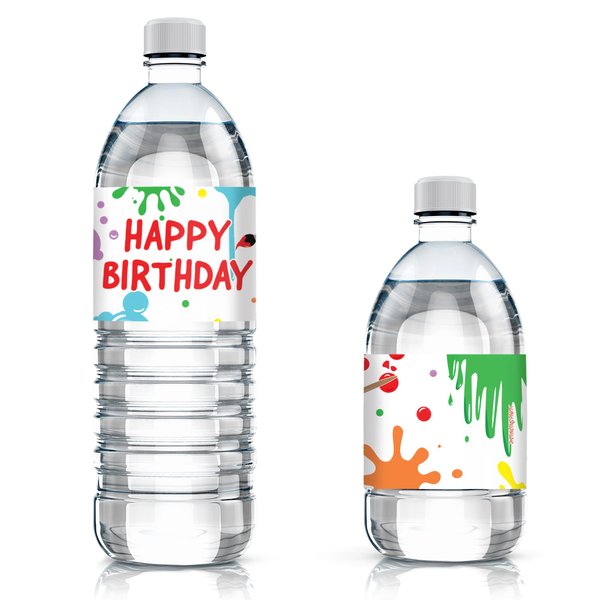 DISTINCTIVS Art Birthday Party Water Bottle Labels, Paint Party Decorations - 24 Count