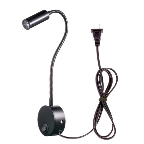 WeFoonLo 3W Wall Mounted Reading Light Flexible Gooseneck LED Sconce Lamp with Plug & Switch for Bedroom, Office, Workbench, Studio (01 Black Cool)