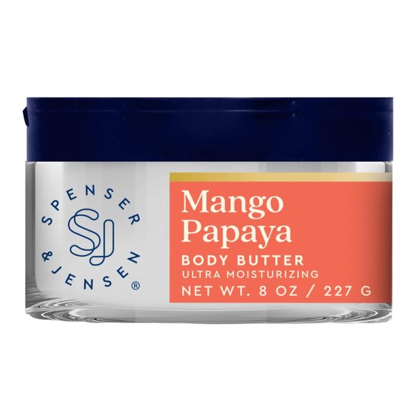 Spenser & Jensen Hydrating Mango & Papaya Body Butter - Gentle On All Skin Types - Moisturizing Body Lotion for Women & Men - Paraben Free - 18 Oz (Pack of 1)
