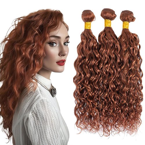 Color 30 Human Hair Bundles Light Brown Water Wave Bundles Human Hair Brown Human Hair Bundles Brazilian Human Hair Extensions Wet and Wavy Bundles Silky Soft for Black Women 16 18 20 Inch